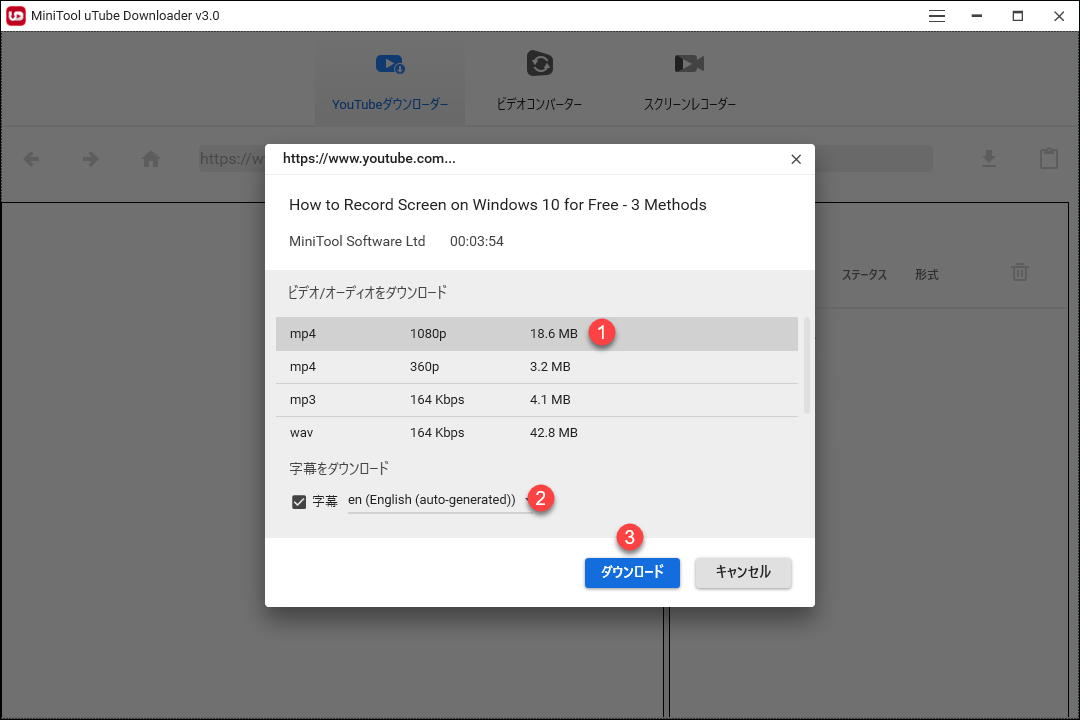 動画の出力形式の選択