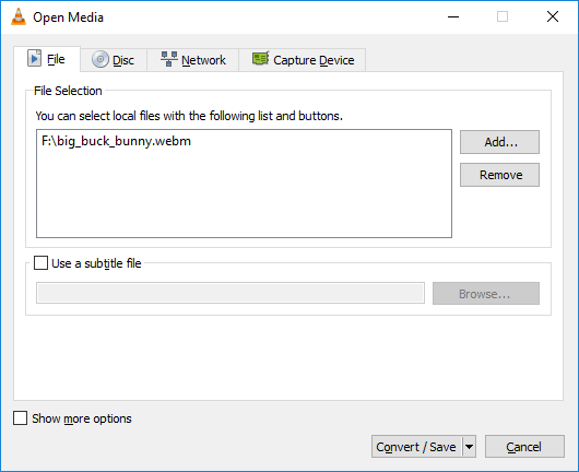 adicionar arquivo WebM ao VLC